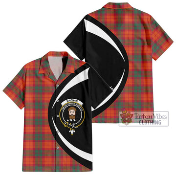 MacNab Ancient Tartan Short Sleeve Button Up with Family Crest Circle Style