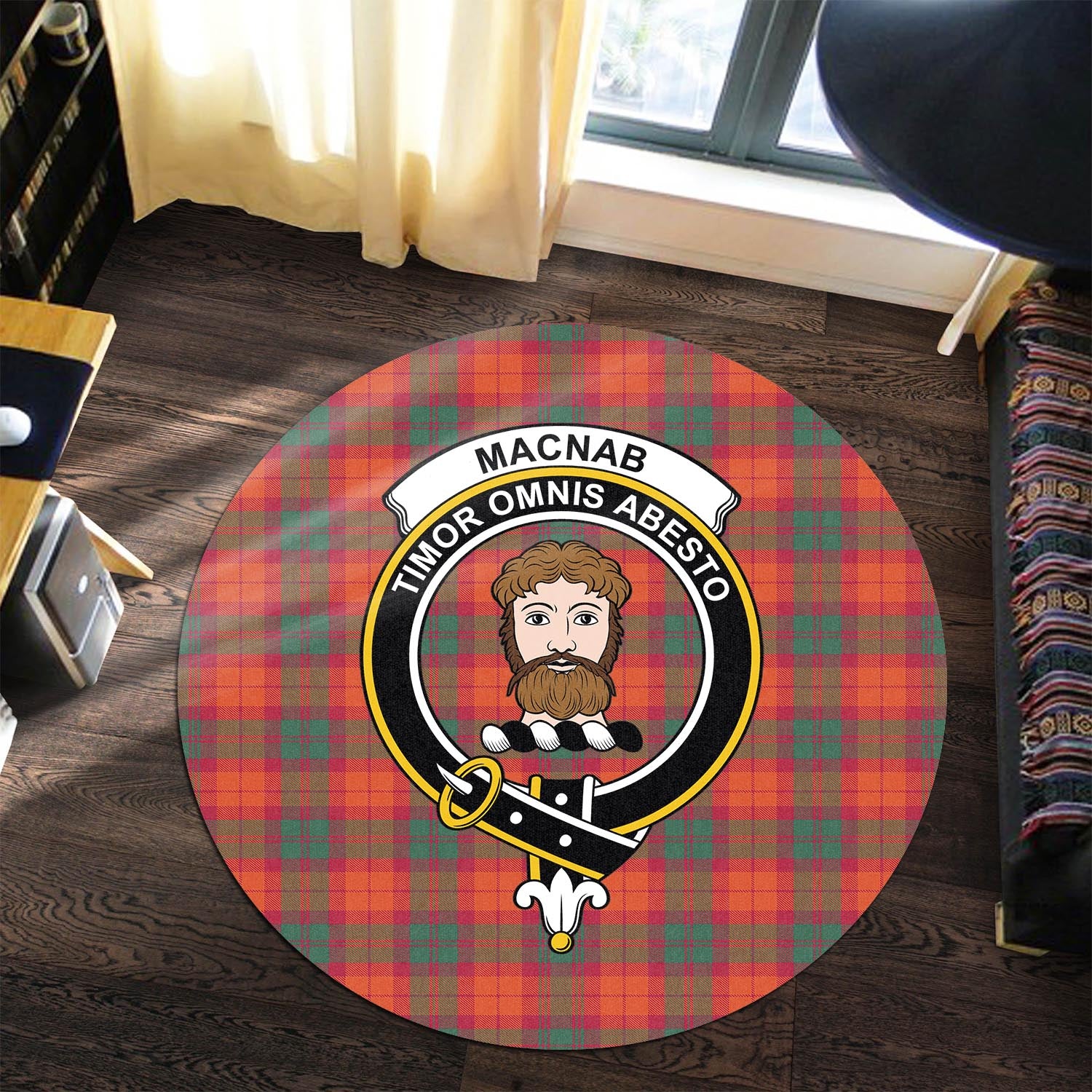 macnab-ancient-tartan-round-rug-with-family-crest