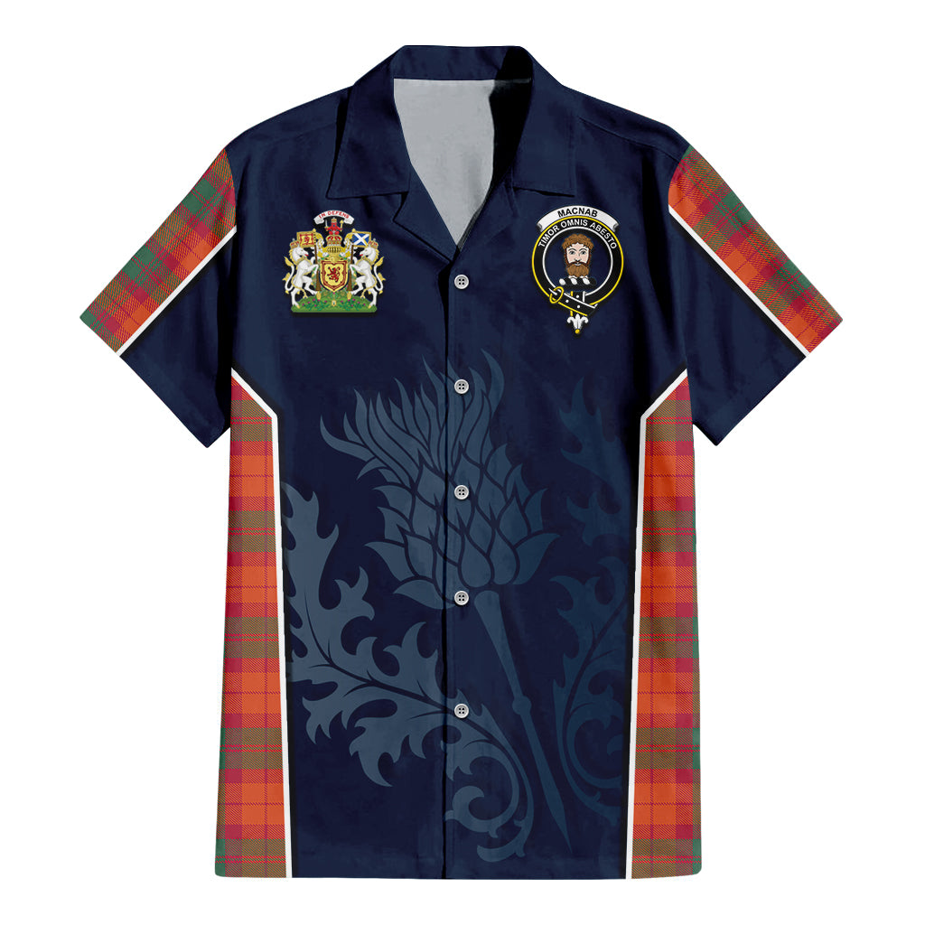 Tartan Vibes Clothing MacNab Ancient Tartan Short Sleeve Button Up Shirt with Family Crest and Scottish Thistle Vibes Sport Style