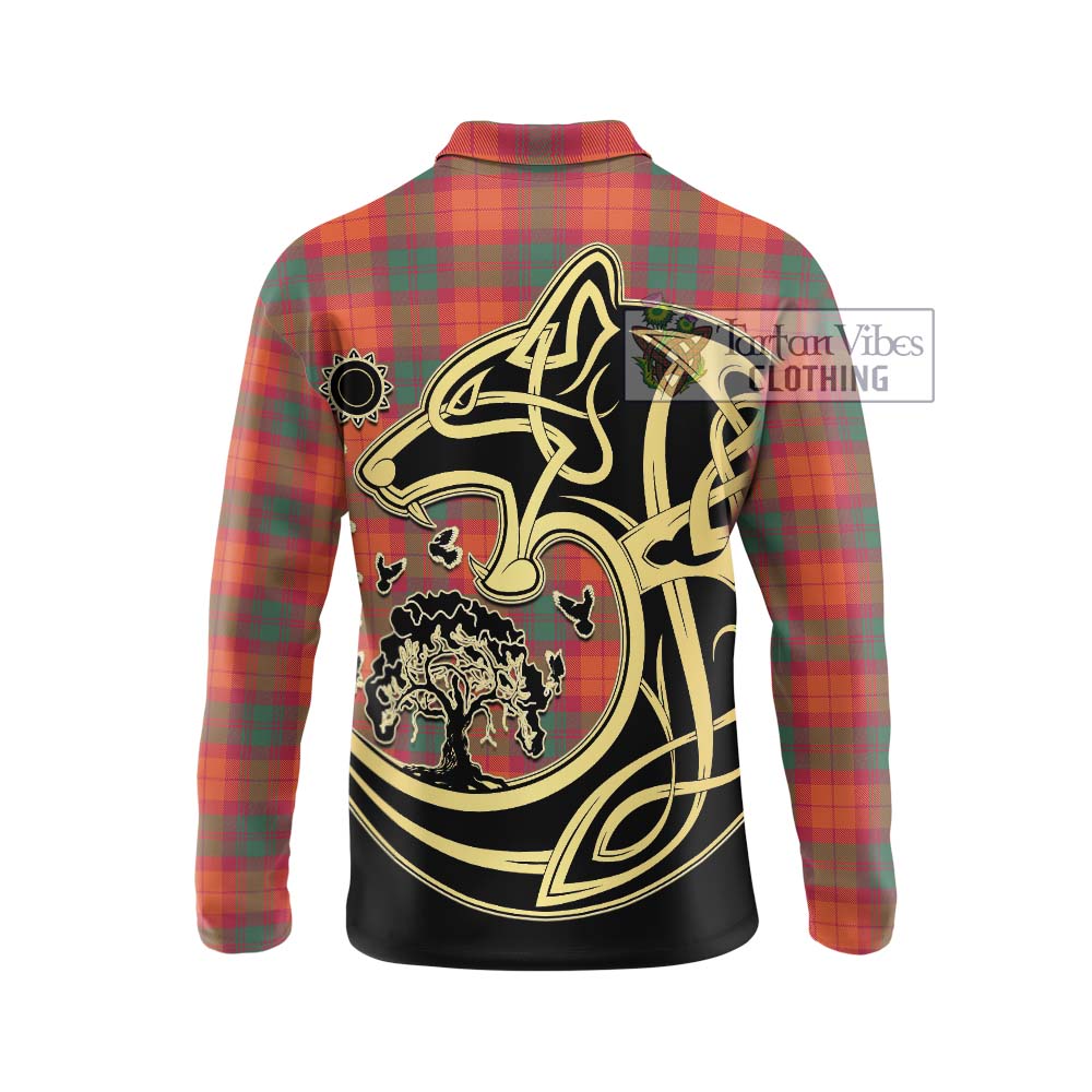 MacNab Ancient Tartan Long Sleeve Polo Shirt with Family Crest Celtic Wolf Style - Tartanvibesclothing Shop