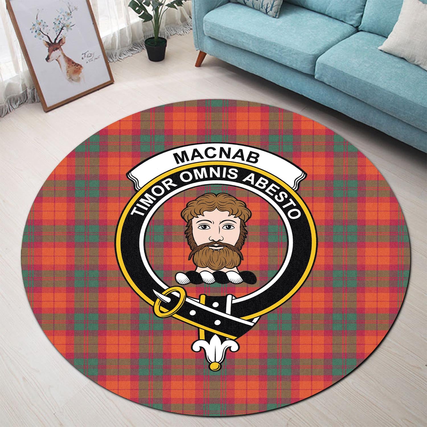 macnab-ancient-tartan-round-rug-with-family-crest