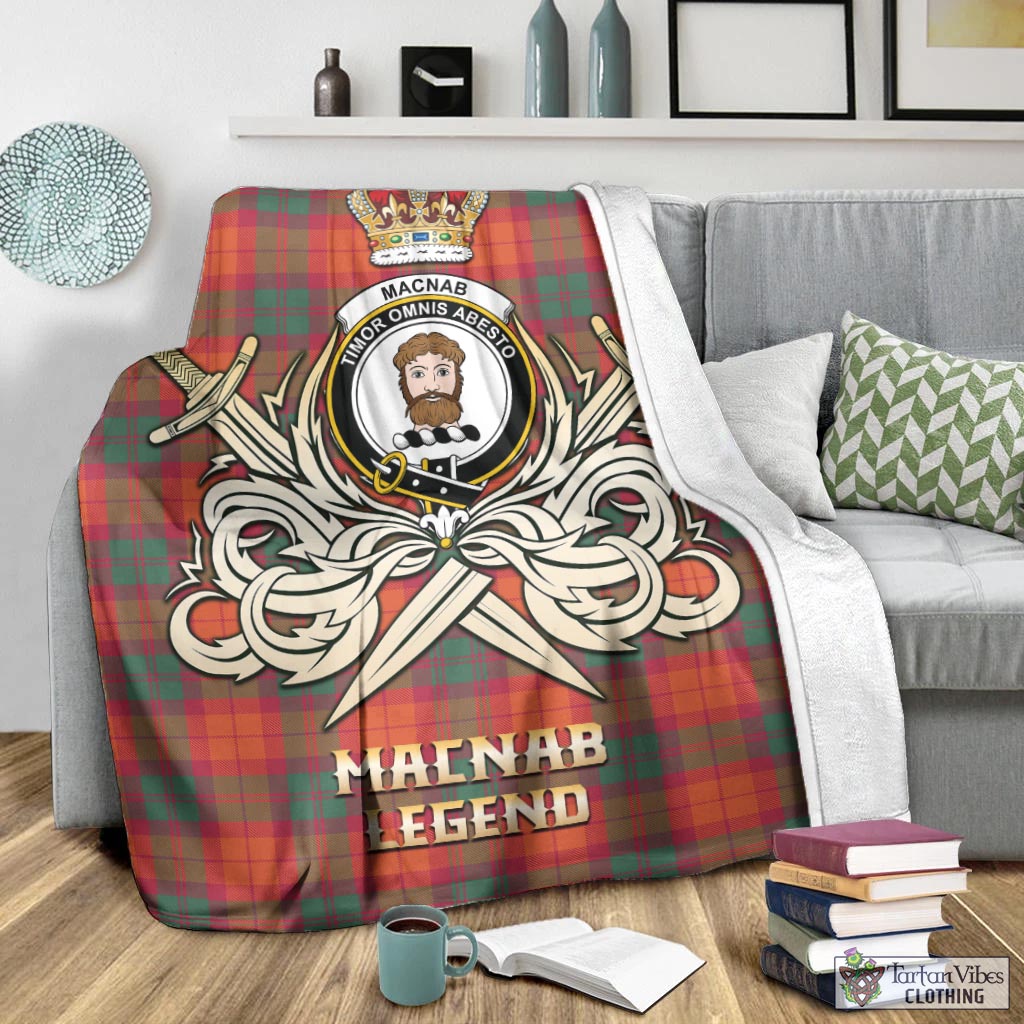 Tartan Vibes Clothing MacNab Ancient Tartan Blanket with Clan Crest and the Golden Sword of Courageous Legacy