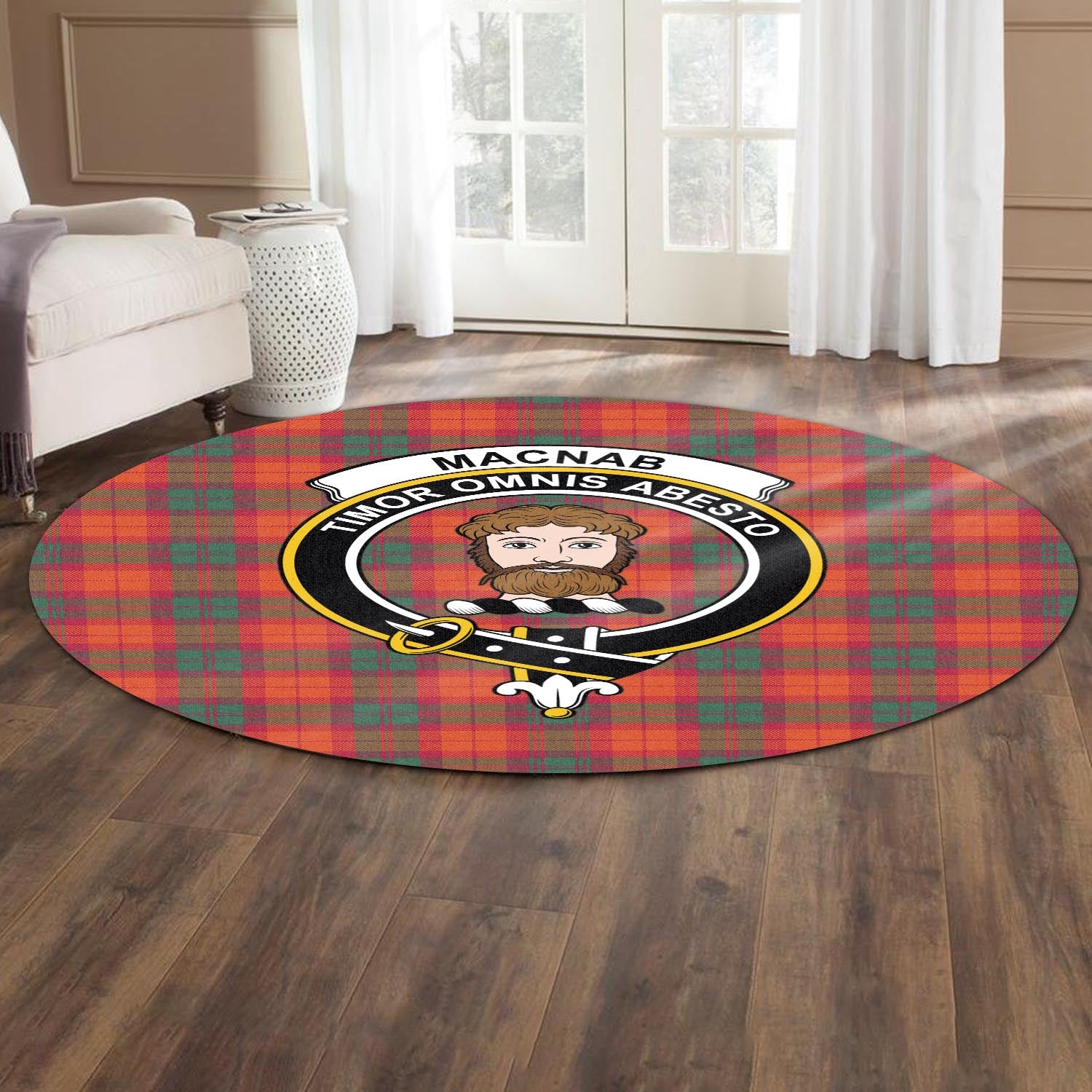 macnab-ancient-tartan-round-rug-with-family-crest