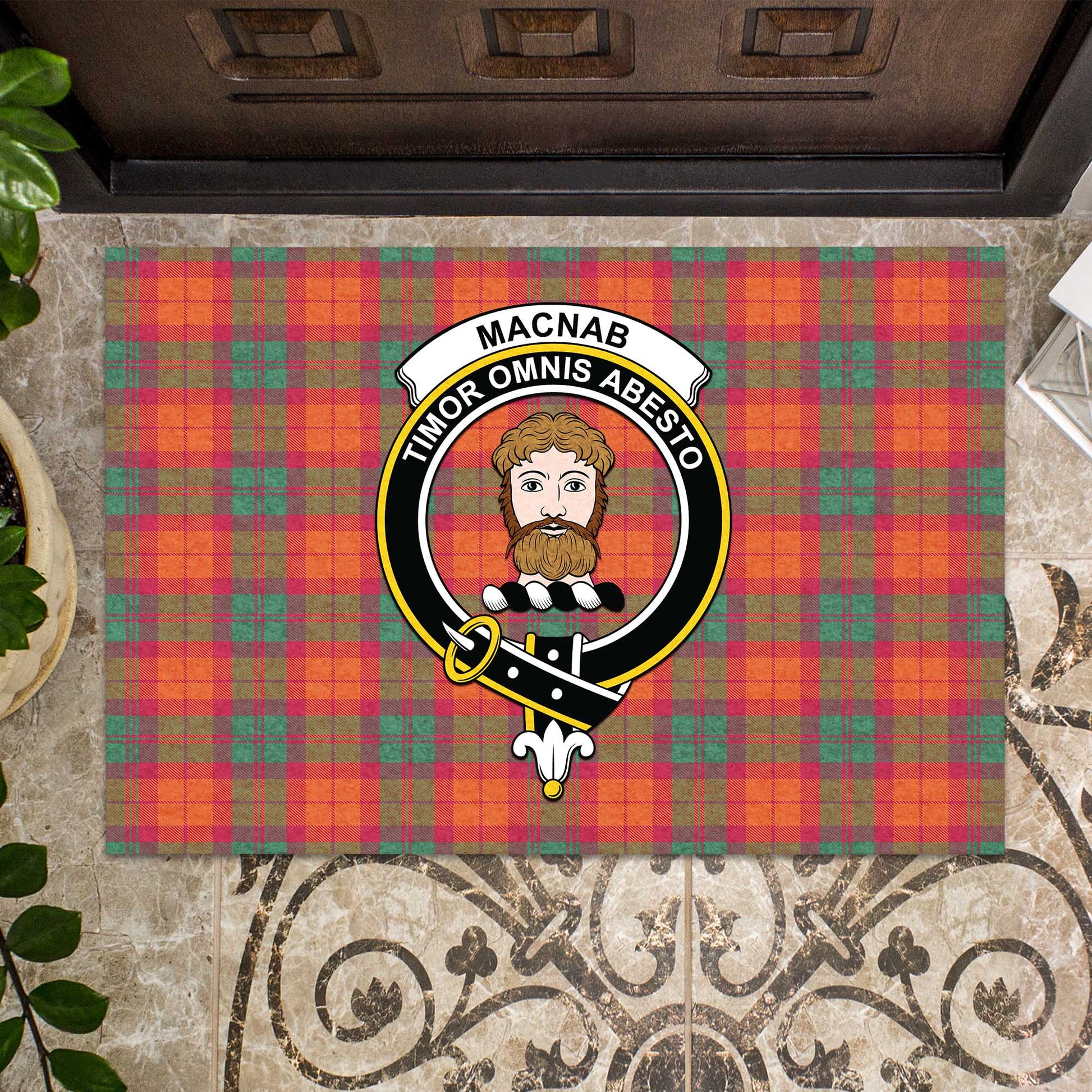 MacNab Ancient Tartan Door Mat with Family Crest - Tartanvibesclothing