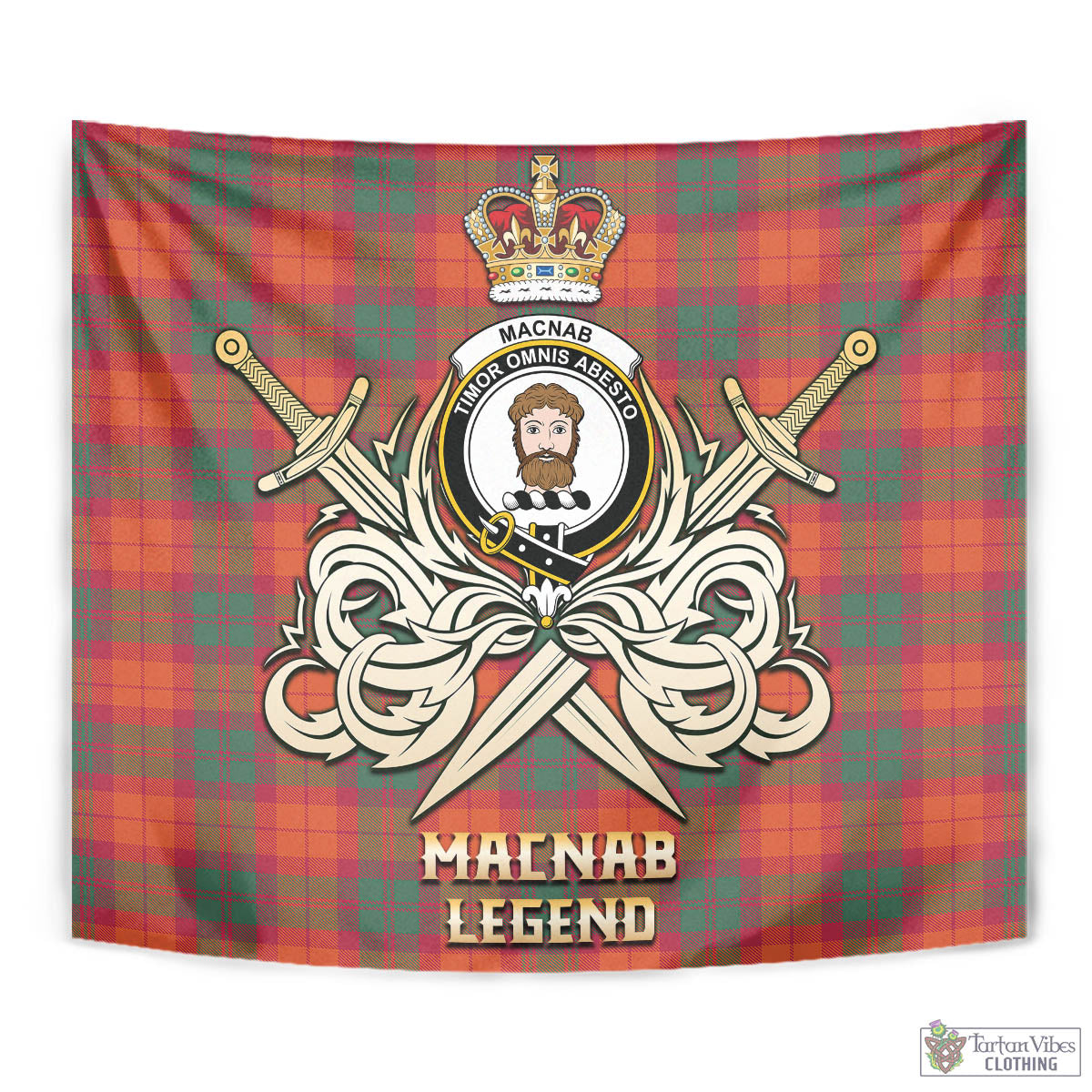 Tartan Vibes Clothing MacNab Ancient Tartan Tapestry with Clan Crest and the Golden Sword of Courageous Legacy