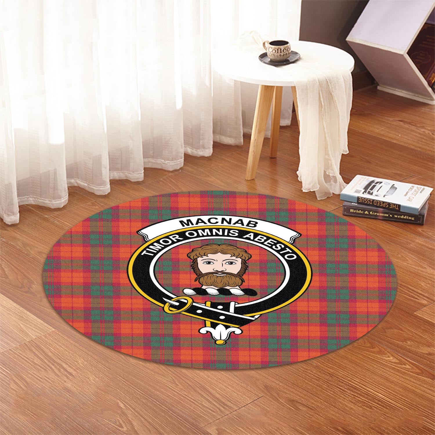 macnab-ancient-tartan-round-rug-with-family-crest