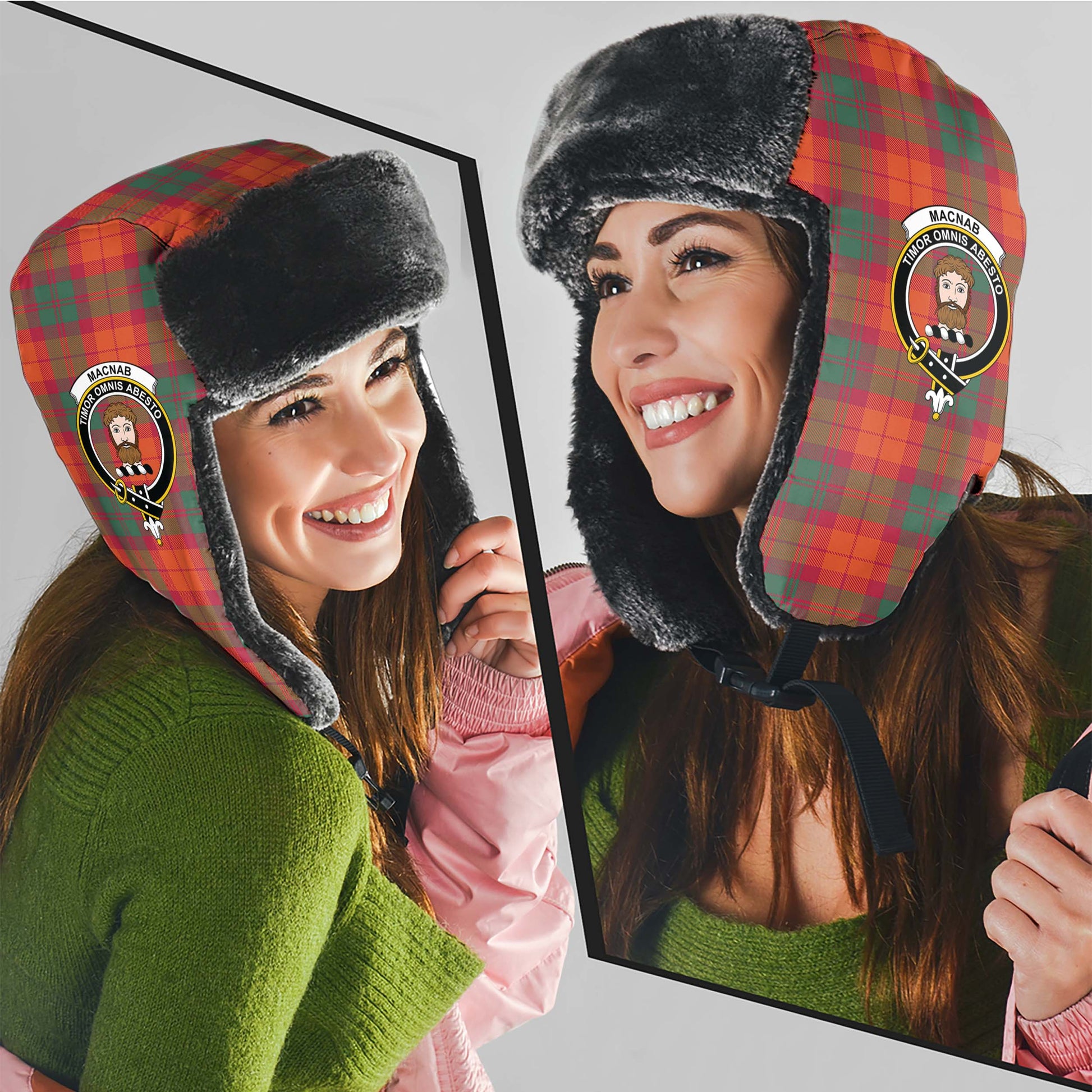 MacNab Ancient Tartan Winter Trapper Hat with Family Crest - Tartanvibesclothing