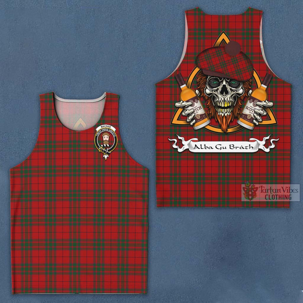 Tartan Vibes Clothing MacNab (McNab) Tartan Men's Tank Top with Family Crest and Bearded Skull Holding Bottles of Whiskey