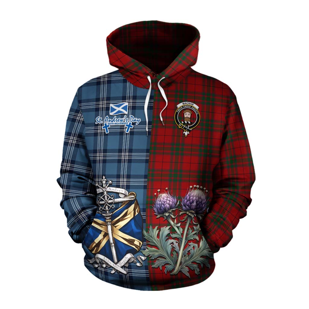 Tartan Vibes Clothing MacNab (McNab) Tartan Cotton Hoodie Happy St. Andrew's Day Half Tartan Style