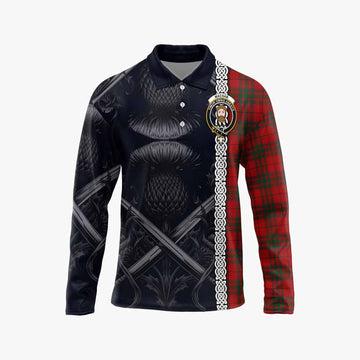 MacNab (McNab) Tartan Long Sleeve Polo Shirt with Family Crest Cross Sword Thistle Celtic Vibes