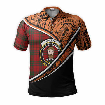 MacNab (McNab) Crest Tartan Polo Shirt with Polynesian Vibes Style - Orange Version