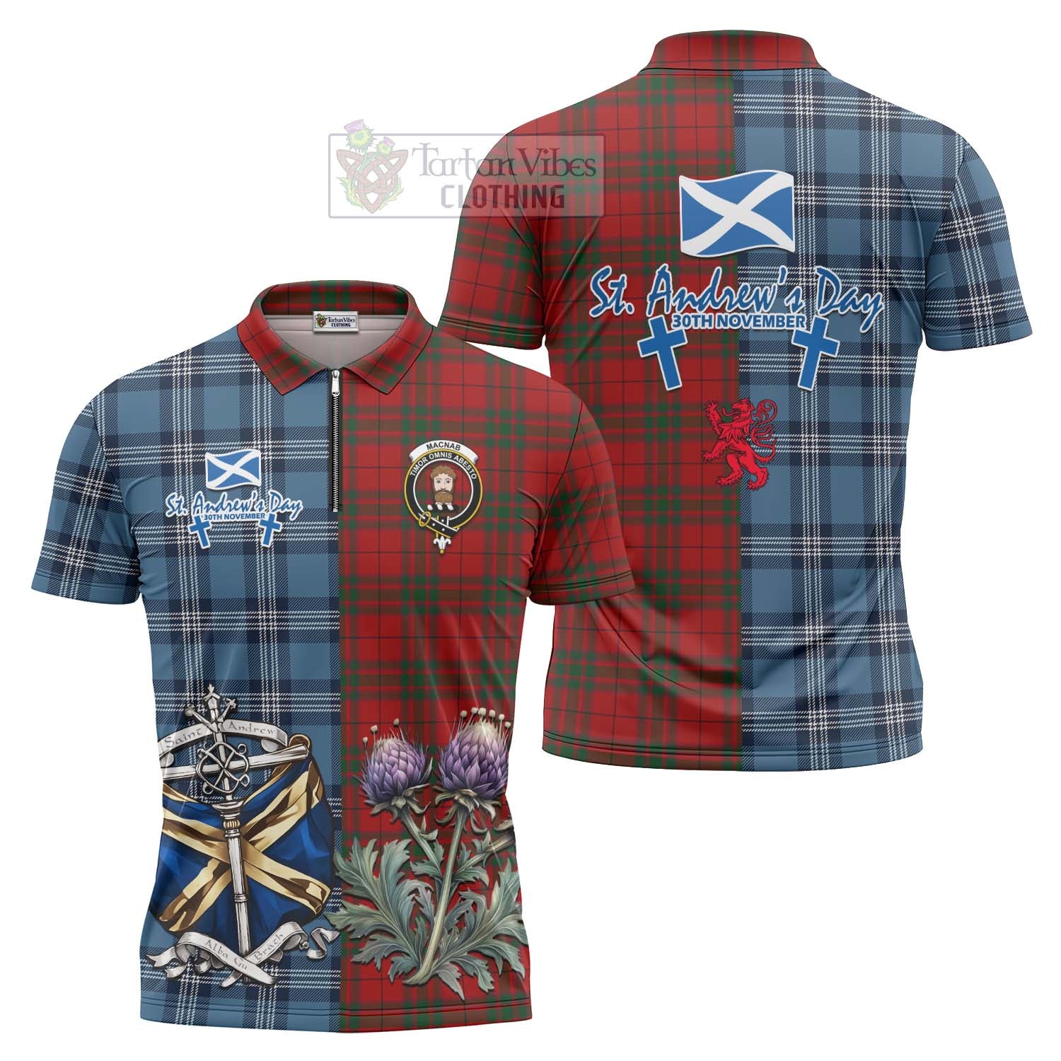 Tartan Vibes Clothing MacNab (McNab) Tartan Zipper Polo Shirt Happy St. Andrew's Day Half Tartan Style