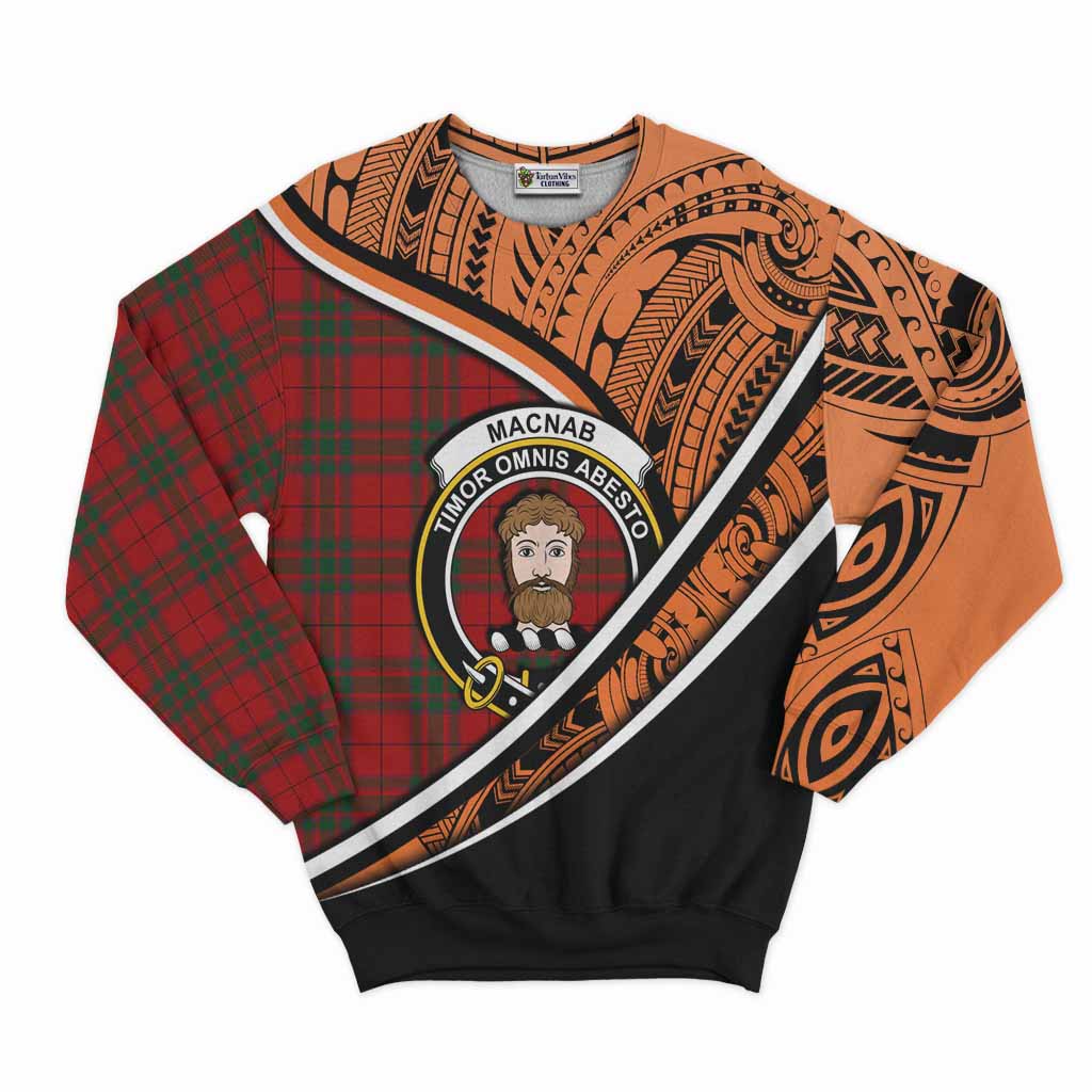 Tartan Vibes Clothing MacNab (McNab) Crest Tartan Sweatshirt with Maori Tattoo Style - Orange Version