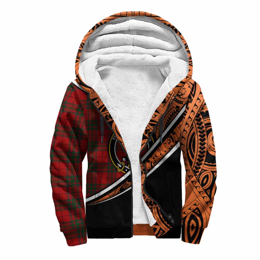 Tartan Vibes Clothing MacNab (McNab) Crest Tartan Sherpa Hoodie with Maori Tattoo Style - Orange Version