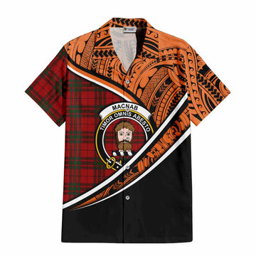 MacNab (McNab) Crest Tartan Short Sleeve Button Shirt with Polynesian Vibes Style - Orange Version