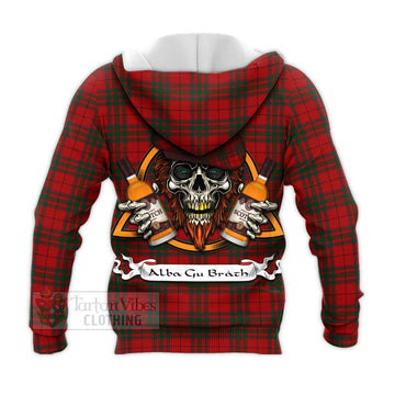 MacNab (McNab) Tartan Knitted Hoodie with Family Crest and Bearded Skull Holding Bottles of Whiskey