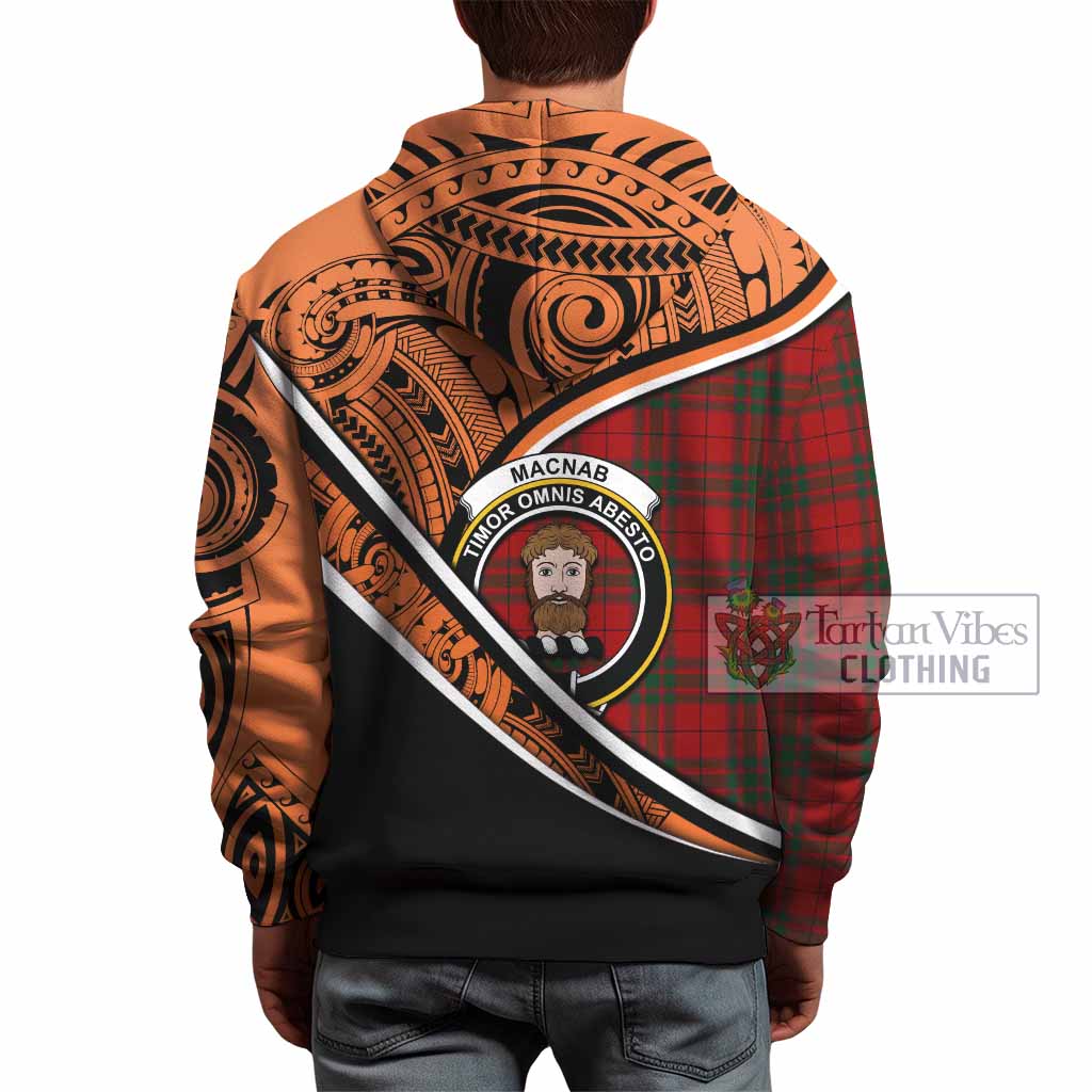 Tartan Vibes Clothing MacNab (McNab) Crest Tartan Hoodie with Maori Tattoo Style - Orange Version