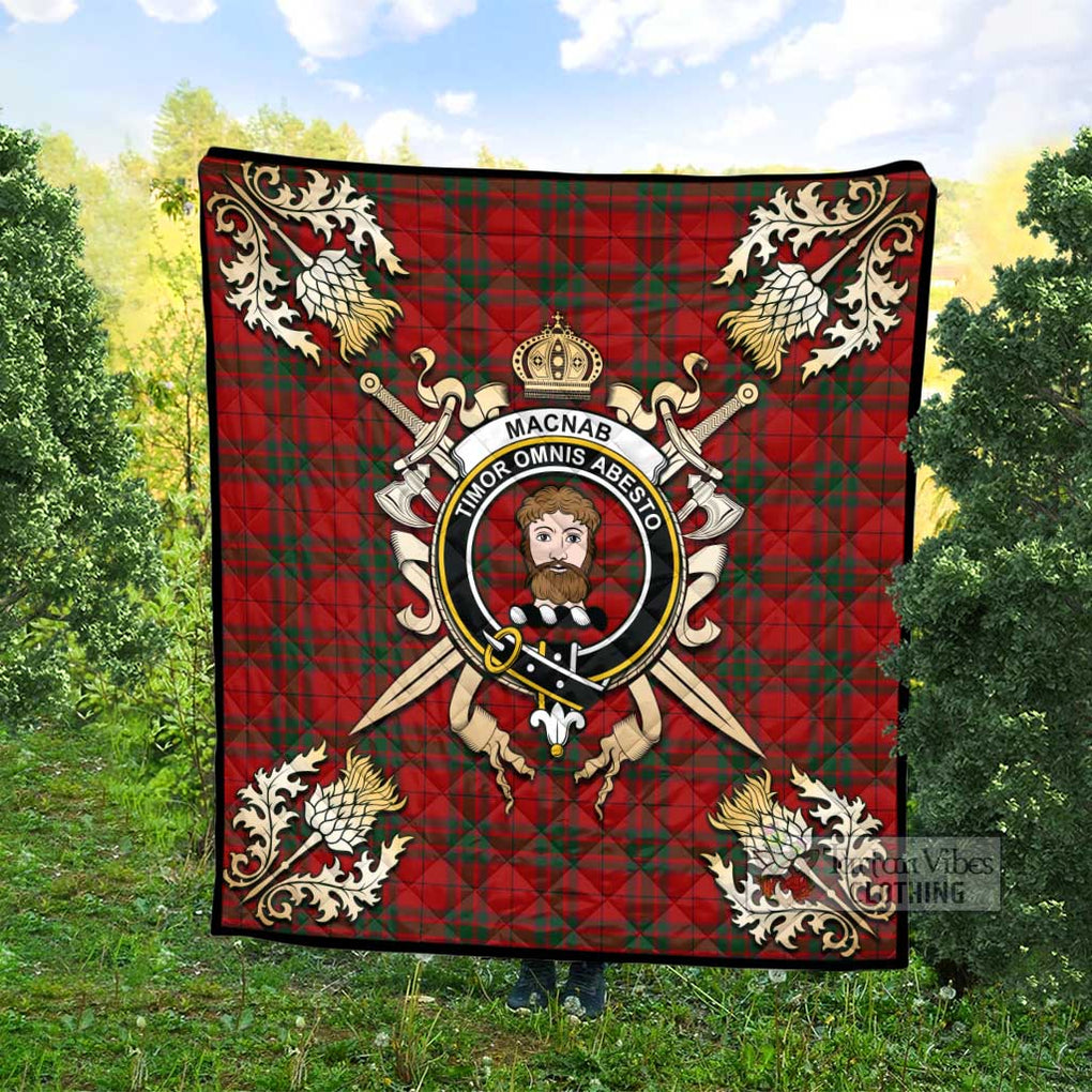 Tartan Vibes Clothing MacNab (McNab) Tartan Quilt with Family Crest and Scottish Golden Courage Shield