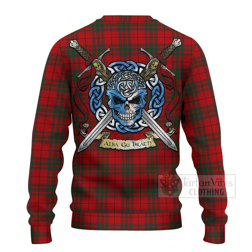 Tartan Vibes Clothing MacNab (McNab) Tartan Knitted Sweater with Family Crest Celtic Skull Style