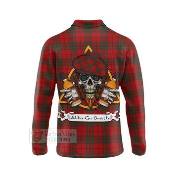 MacNab (McNab) Tartan Long Sleeve Polo Shirt with Family Crest and Bearded Skull Holding Bottles of Whiskey