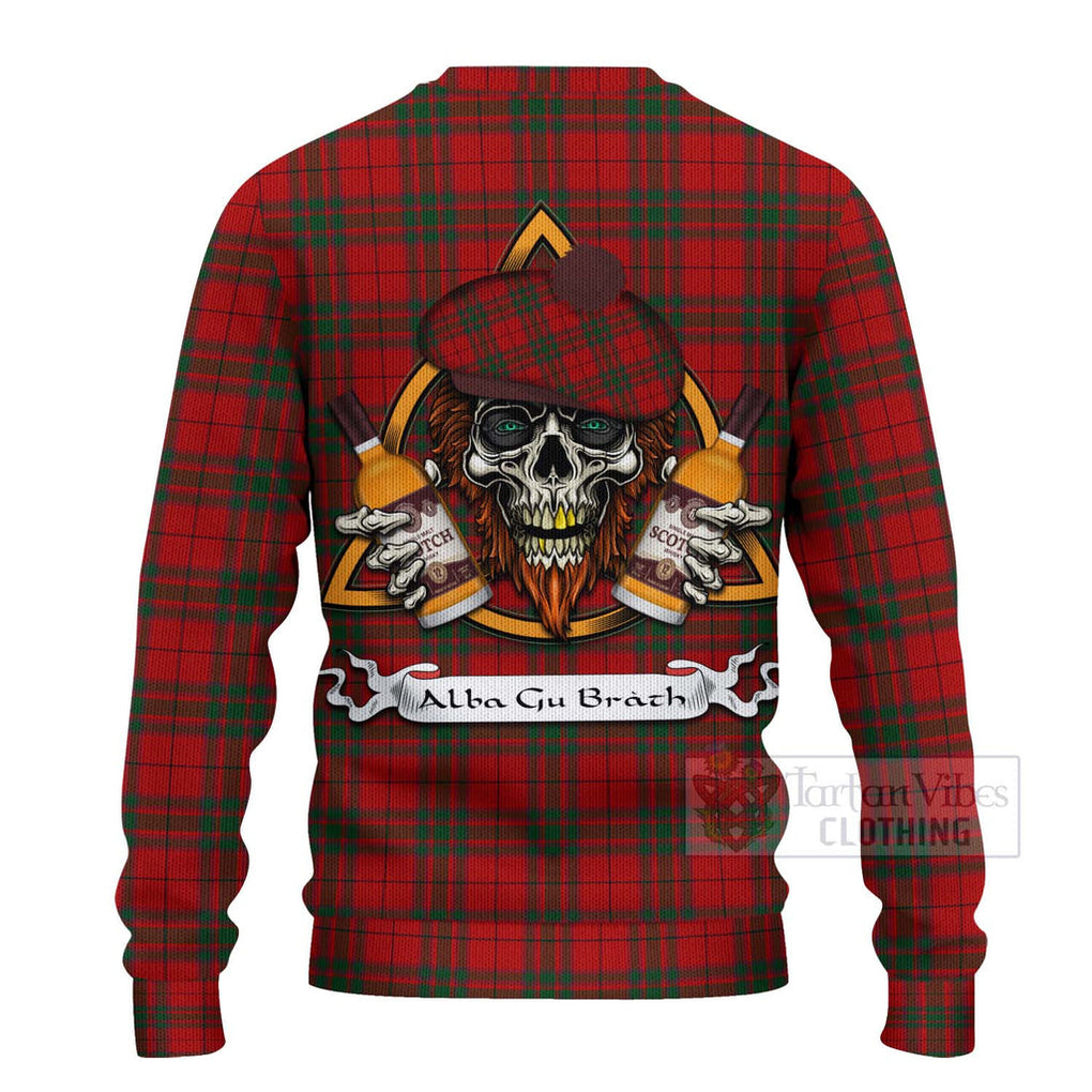 Tartan Vibes Clothing MacNab (McNab) Tartan Knitted Sweater with Family Crest and Bearded Skull Holding Bottles of Whiskey