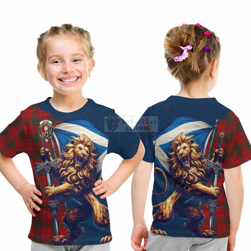 Tartan Vibes Clothing MacNab (McNab) Tartan Family Crest Kid T-Shirt with Scottish Majestic Lion