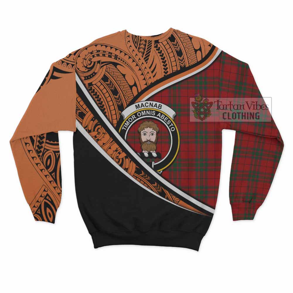 Tartan Vibes Clothing MacNab (McNab) Crest Tartan Sweatshirt with Maori Tattoo Style - Orange Version