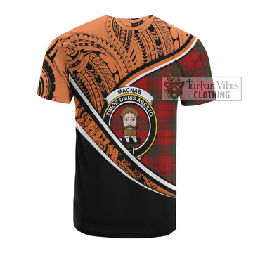 MacNab (McNab) Crest Tartan Cotton T-shirt with Polynesian Vibes Style - Orange Version