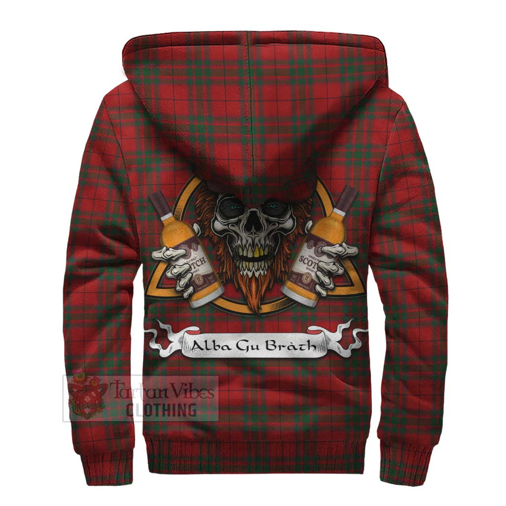 Tartan Vibes Clothing MacNab (McNab) Tartan Sherpa Hoodie with Family Crest and Bearded Skull Holding Bottles of Whiskey