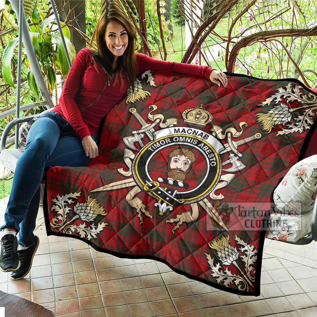 Tartan Vibes Clothing MacNab (McNab) Tartan Quilt with Family Crest and Scottish Golden Courage Shield