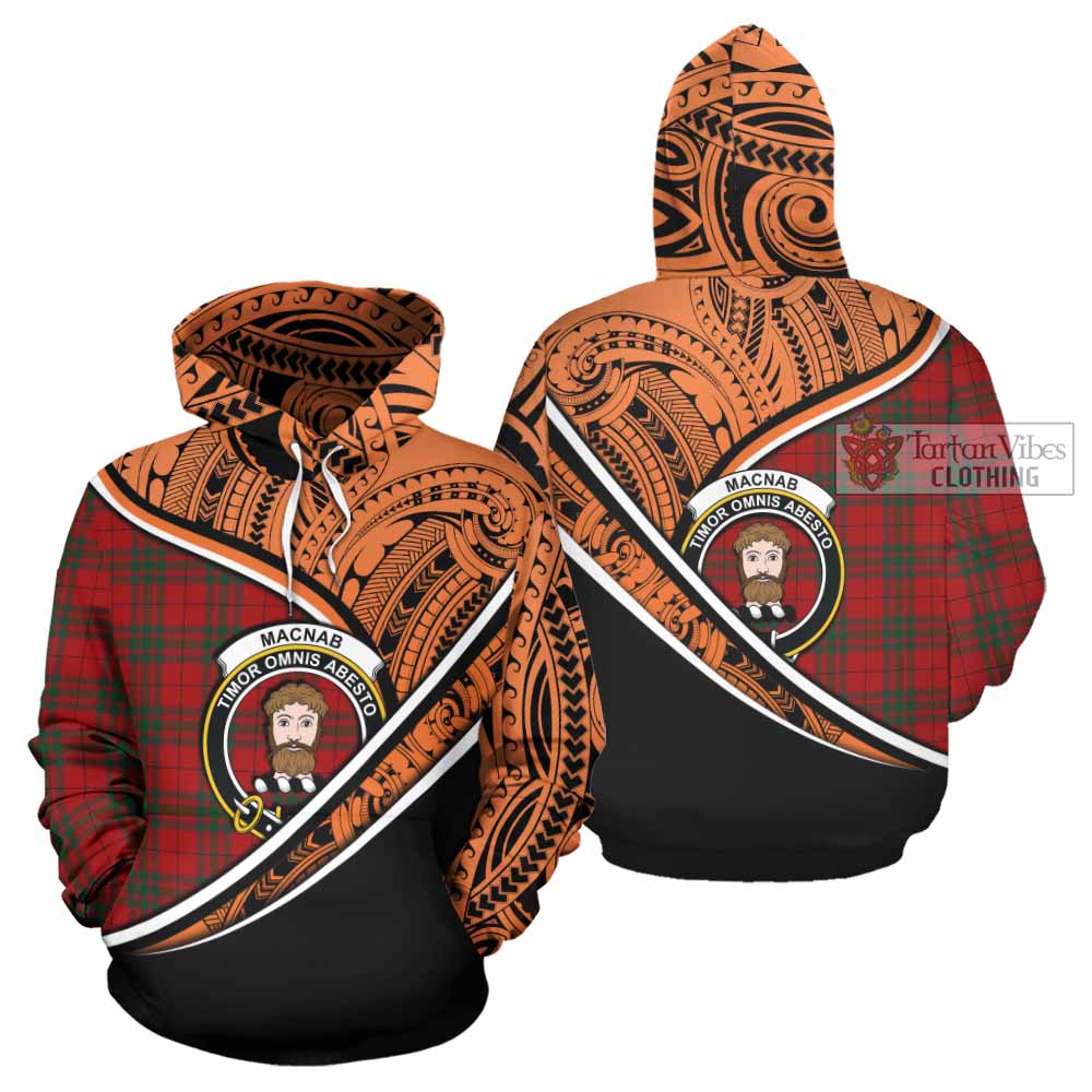 Tartan Vibes Clothing MacNab (McNab) Crest Tartan Hoodie with Maori Tattoo Style - Orange Version