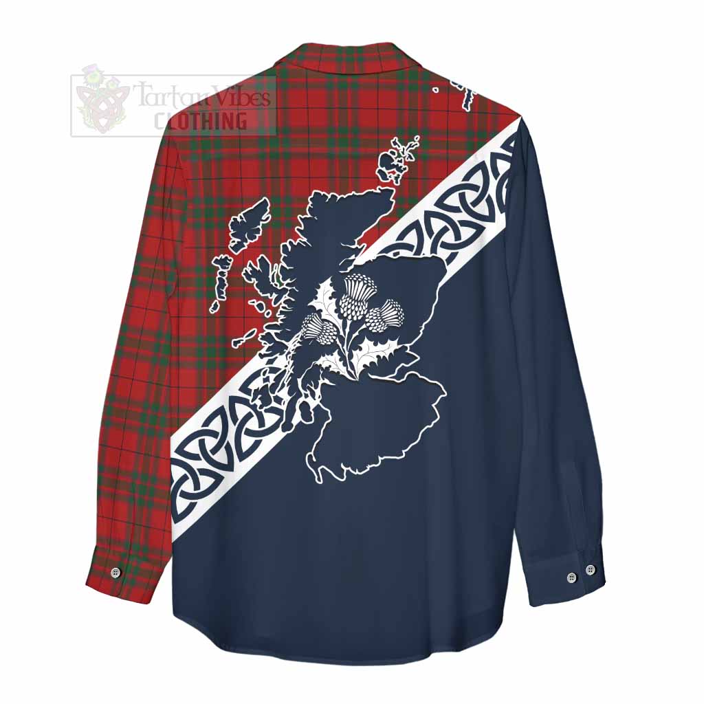 Tartan Vibes Clothing MacNab (McNab) Tartan Women's Casual Shirt Featuring Thistle and Scotland Map