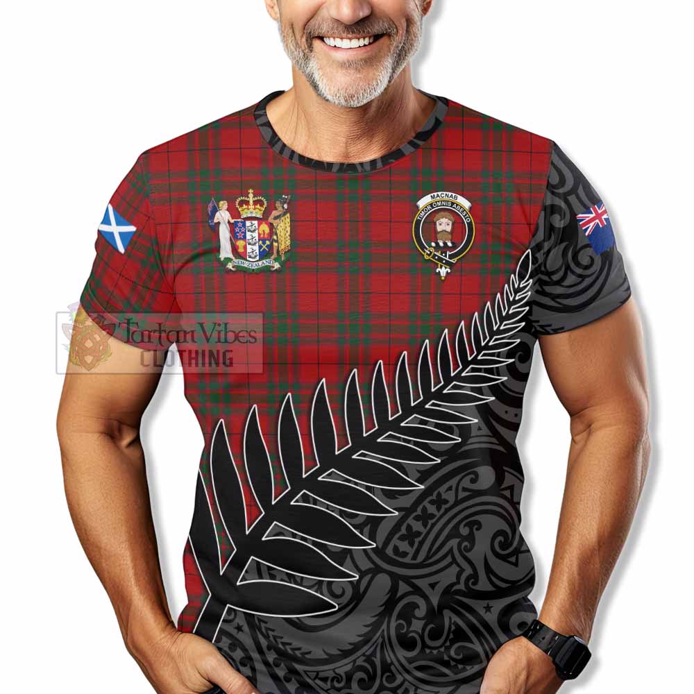 Tartan Vibes Clothing MacNab (McNab) Crest Tartan T-Shirt with New Zealand Silver Fern Half Style