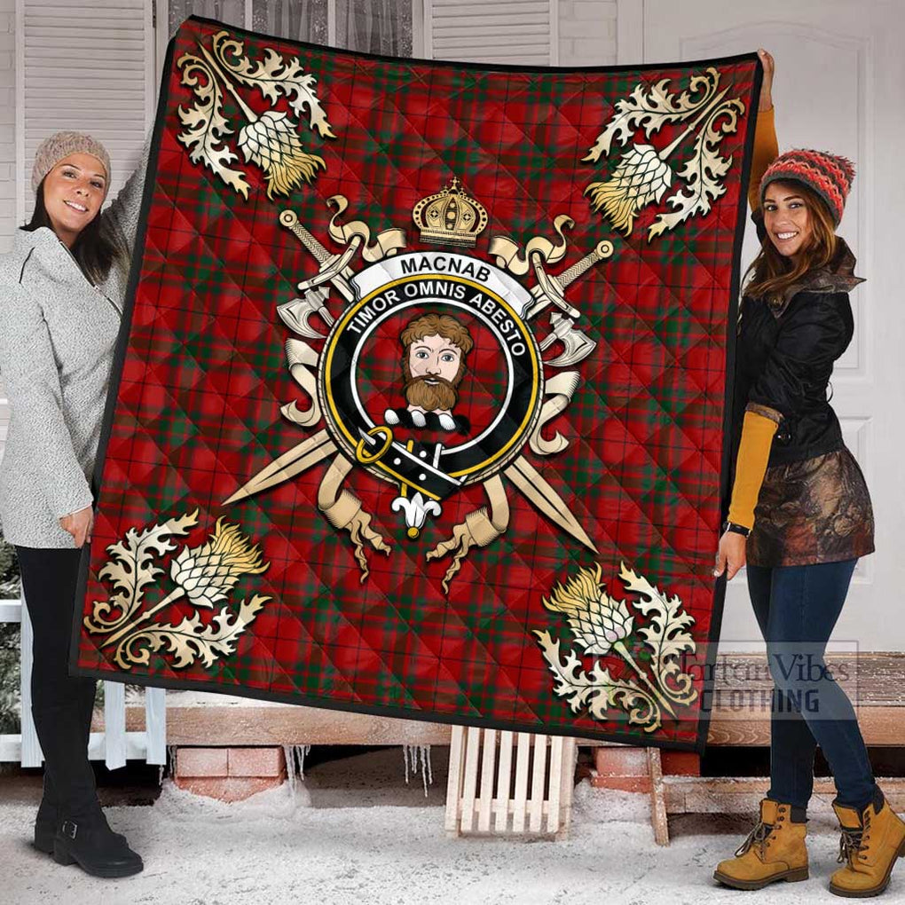 Tartan Vibes Clothing MacNab (McNab) Tartan Quilt with Family Crest and Scottish Golden Courage Shield