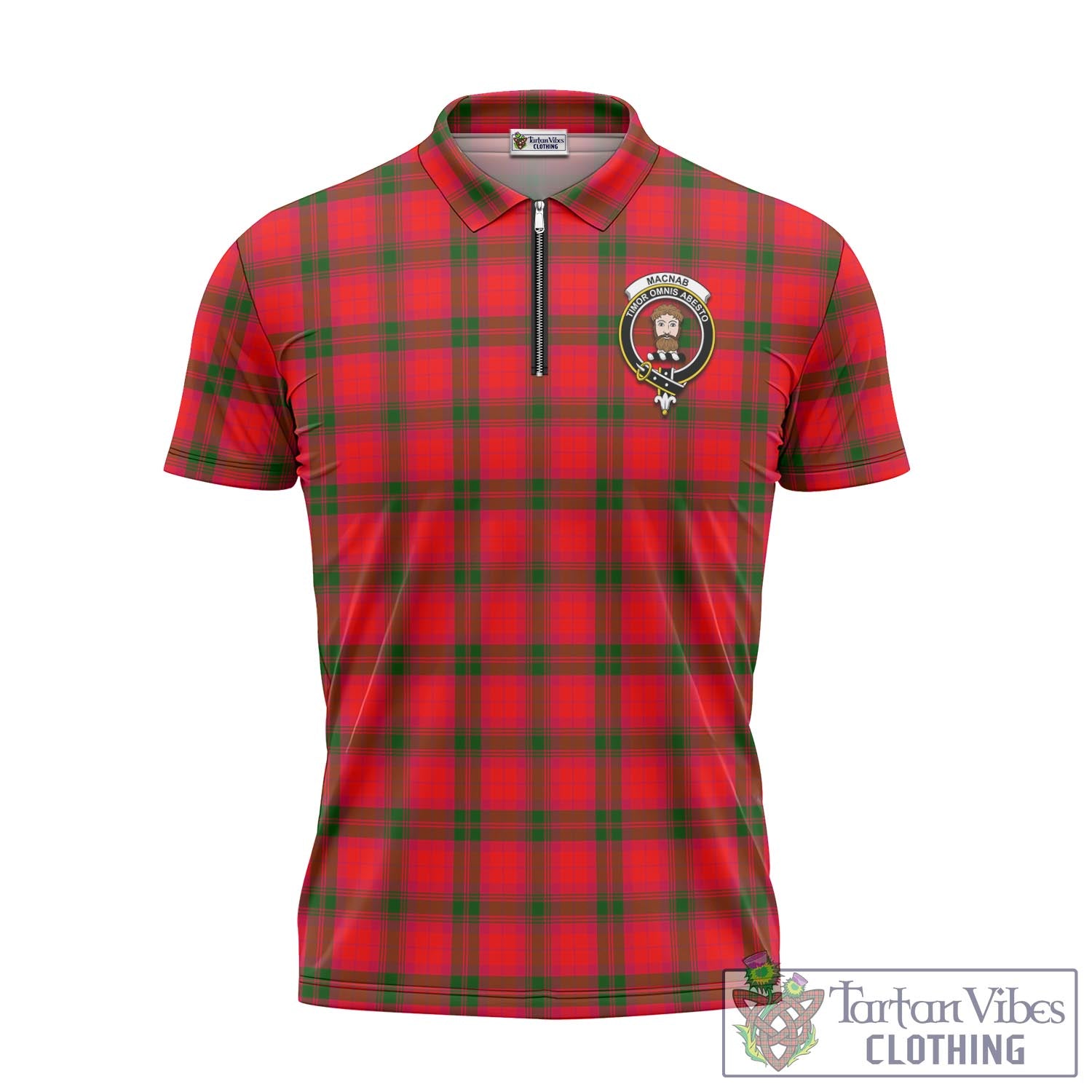 Tartan Vibes Clothing MacNab Modern Tartan Zipper Polo Shirt with Family Crest