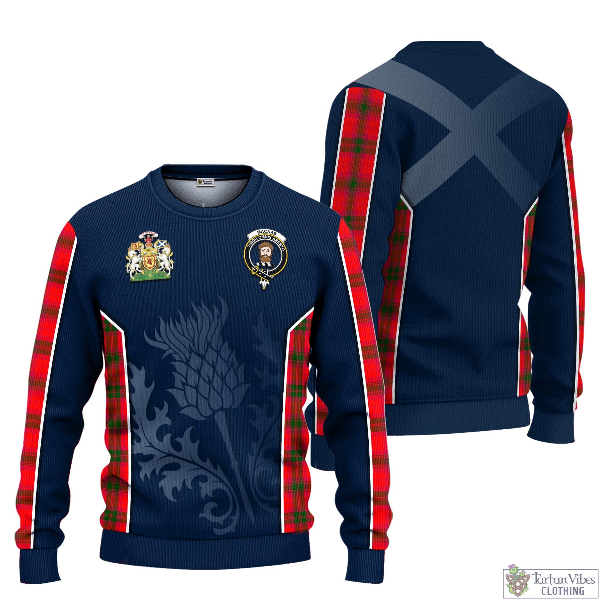 Tartan Vibes Clothing MacNab Modern Tartan Knitted Sweatshirt with Family Crest and Scottish Thistle Vibes Sport Style