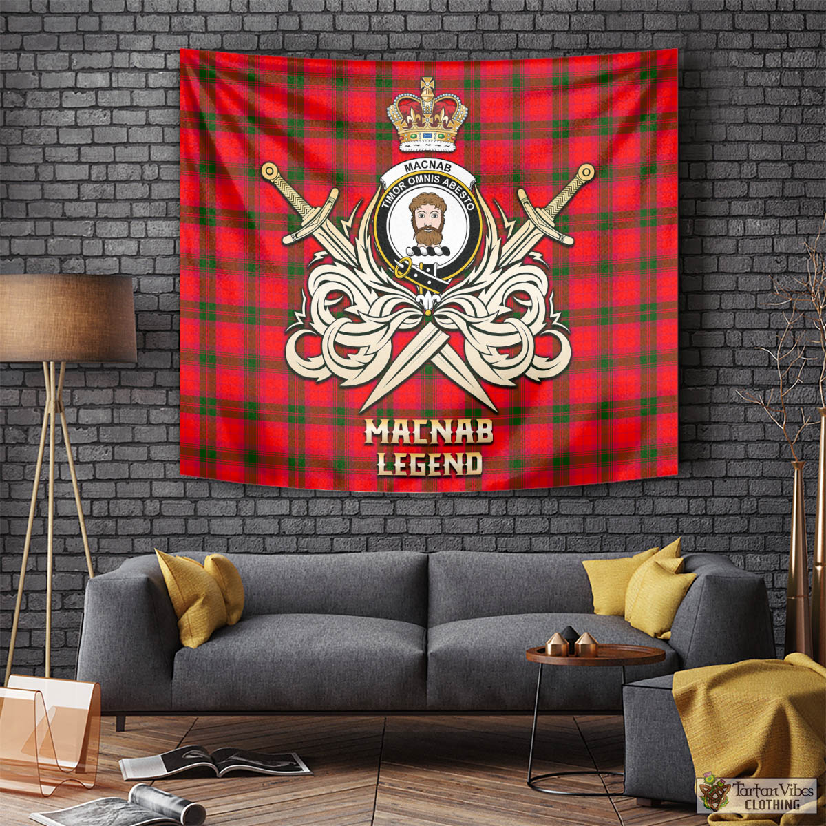 Tartan Vibes Clothing MacNab Modern Tartan Tapestry with Clan Crest and the Golden Sword of Courageous Legacy