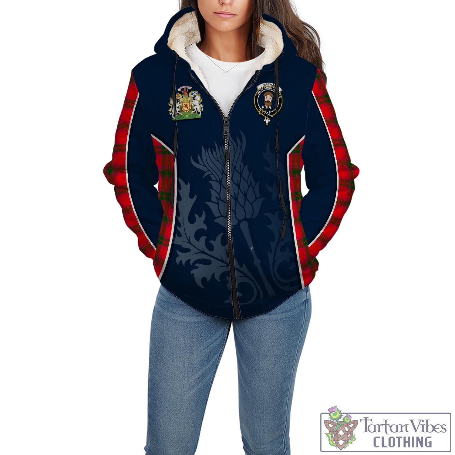 Tartan Vibes Clothing MacNab Modern Tartan Sherpa Hoodie with Family Crest and Scottish Thistle Vibes Sport Style