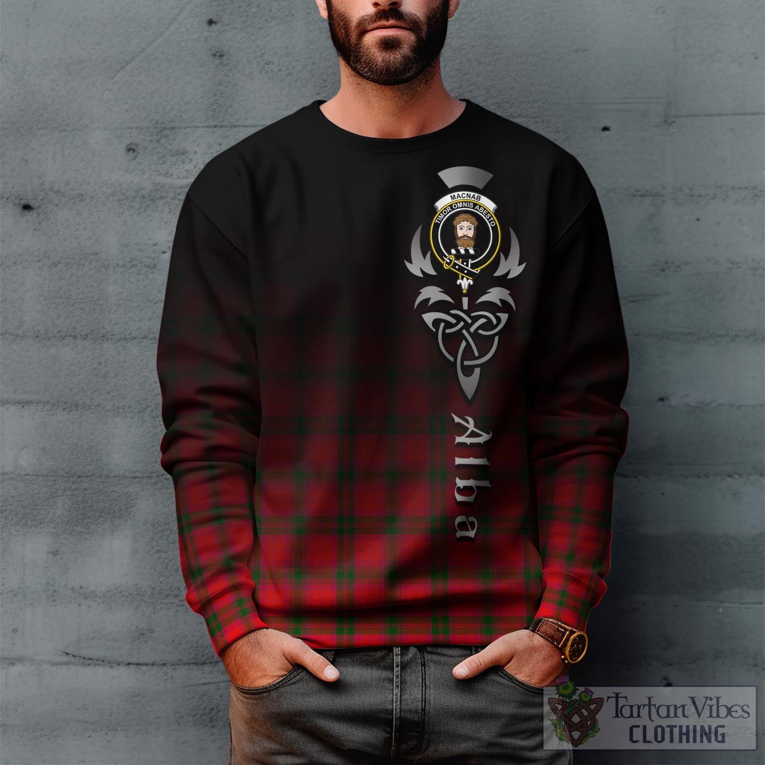 Tartan Vibes Clothing MacNab Modern Tartan Sweatshirt Featuring Alba Gu Brath Family Crest Celtic Inspired