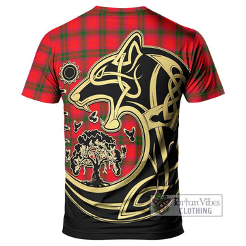 MacNab Modern Tartan T-Shirt with Family Crest Celtic Wolf Style