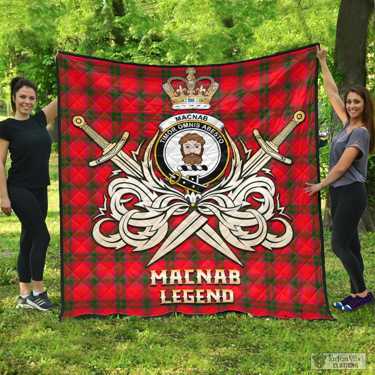 Tartan Vibes Clothing MacNab Modern Tartan Quilt with Clan Crest and the Golden Sword of Courageous Legacy