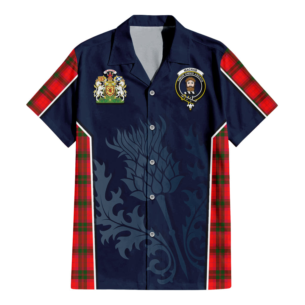 Tartan Vibes Clothing MacNab Modern Tartan Short Sleeve Button Up Shirt with Family Crest and Scottish Thistle Vibes Sport Style