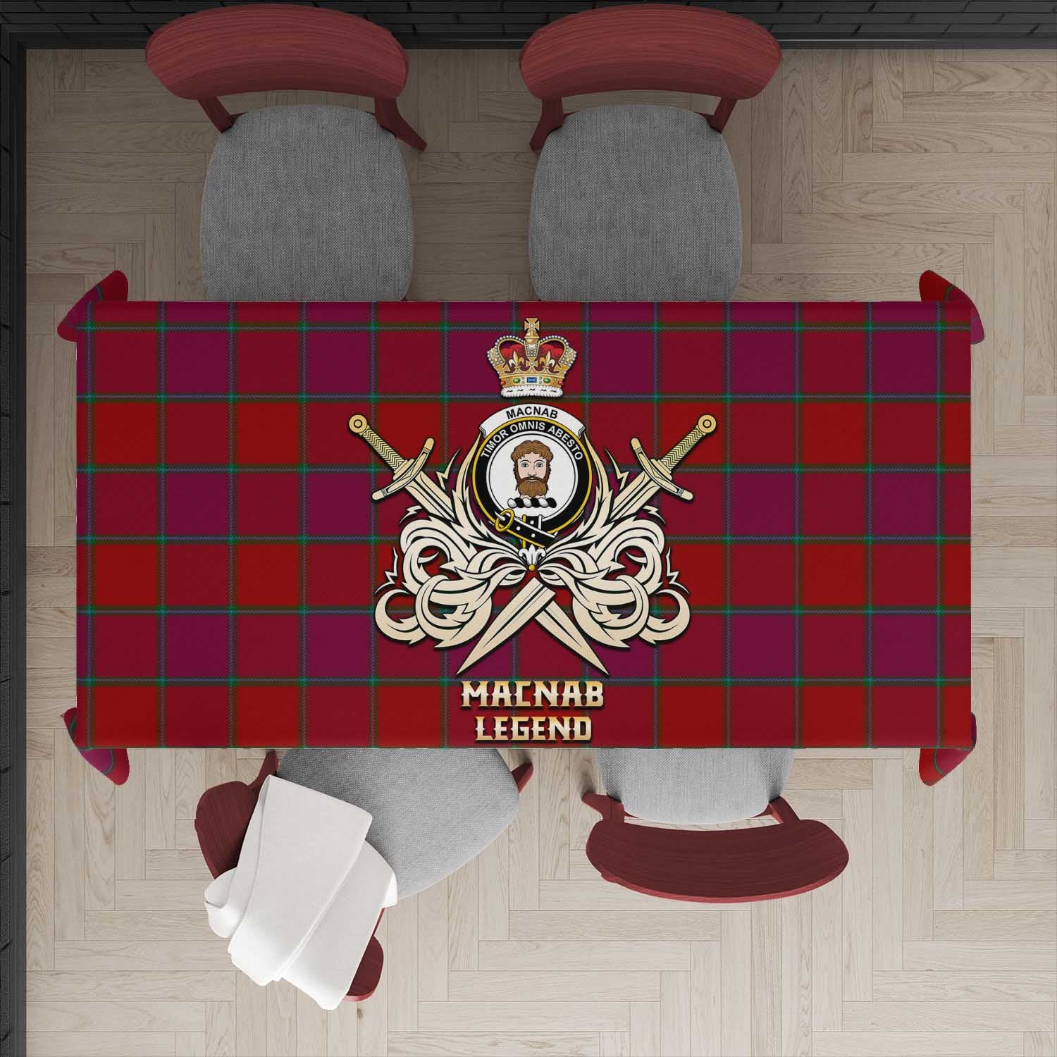 Tartan Vibes Clothing MacNab Old Tartan Tablecloth with Clan Crest and the Golden Sword of Courageous Legacy