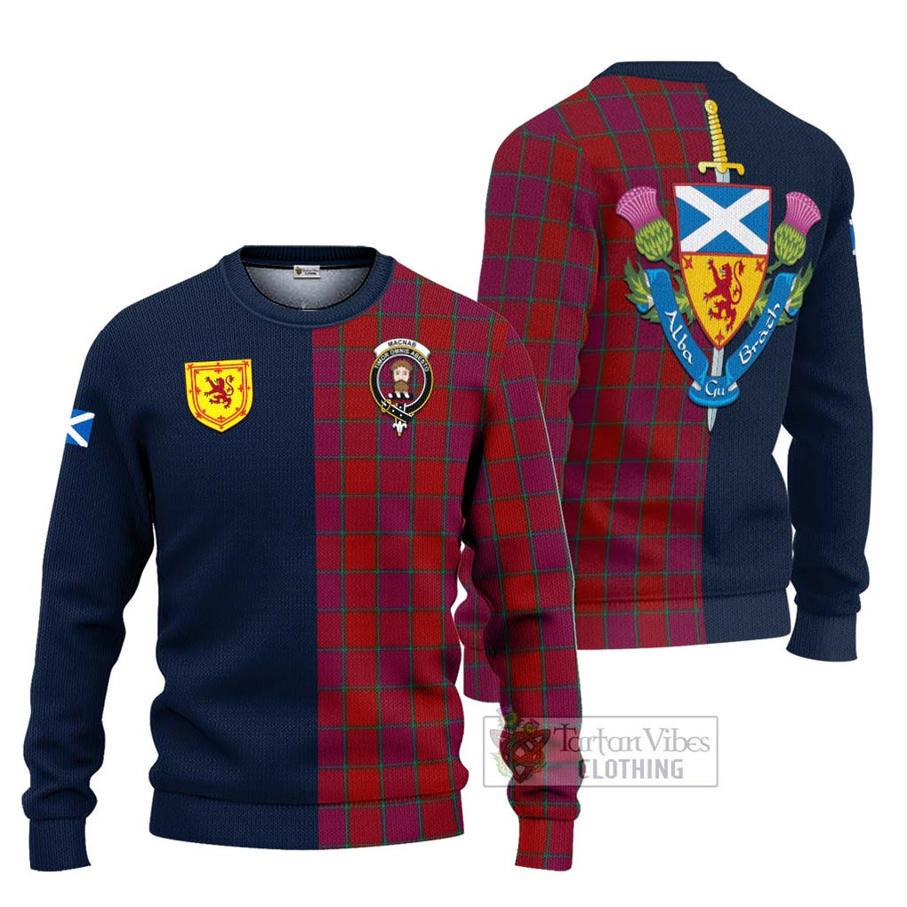 Tartan Vibes Clothing MacNab Old Tartan Knitted Sweater with Scottish Lion Royal Arm Half Style