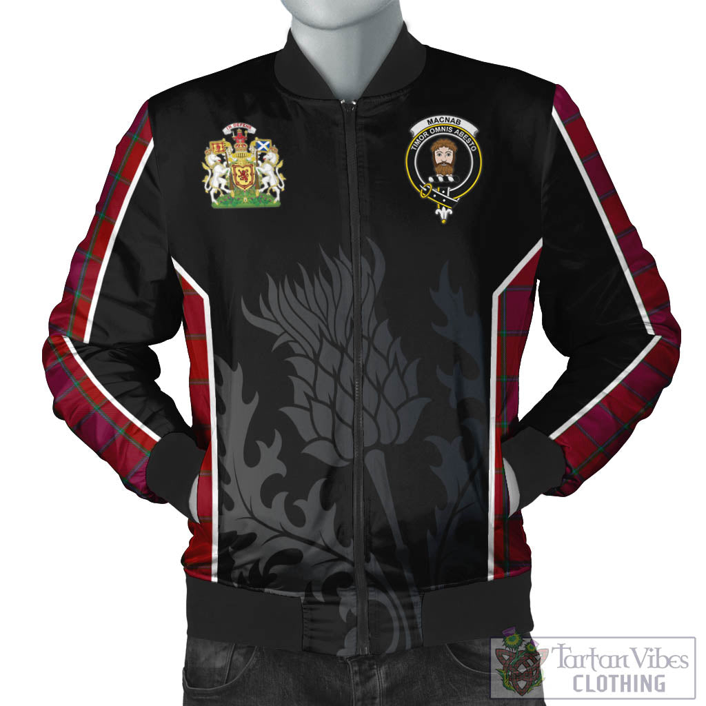 Tartan Vibes Clothing MacNab Old Tartan Bomber Jacket with Family Crest and Scottish Thistle Vibes Sport Style