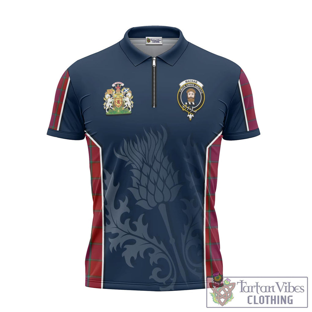 Tartan Vibes Clothing MacNab Old Tartan Zipper Polo Shirt with Family Crest and Scottish Thistle Vibes Sport Style