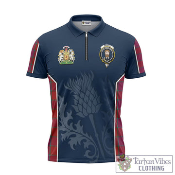 MacNab Old Tartan Zipper Polo Shirt with Family Crest and Scottish Thistle Vibes Sport Style