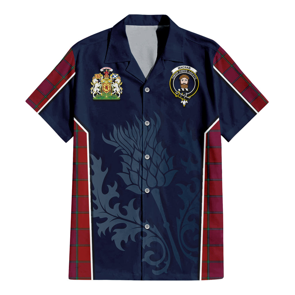 Tartan Vibes Clothing MacNab Old Tartan Short Sleeve Button Up Shirt with Family Crest and Scottish Thistle Vibes Sport Style