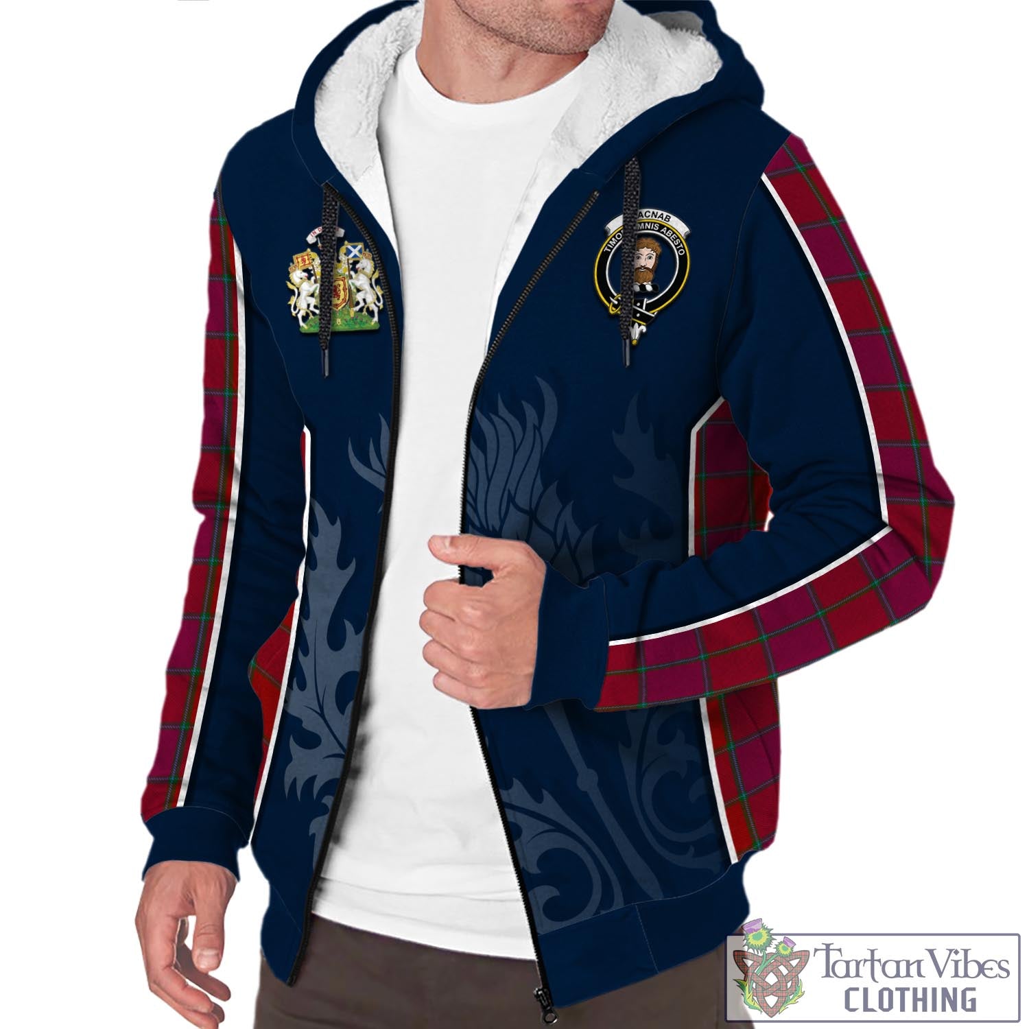 Tartan Vibes Clothing MacNab Old Tartan Sherpa Hoodie with Family Crest and Scottish Thistle Vibes Sport Style