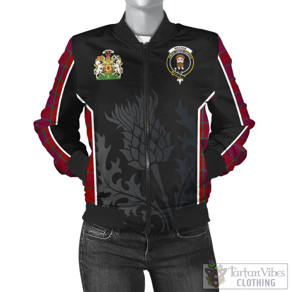 Tartan Vibes Clothing MacNab Old Tartan Bomber Jacket with Family Crest and Scottish Thistle Vibes Sport Style